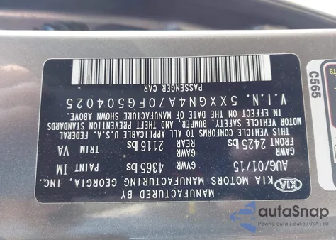 2015 Kia Optima Ex from USA, damaged, VIN 5XXGN4A70FG504025